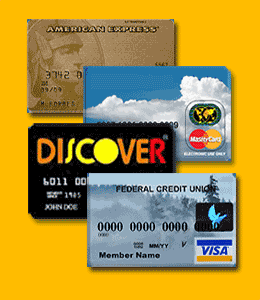 American Express, Discovery, Visa and Master Card credit cards